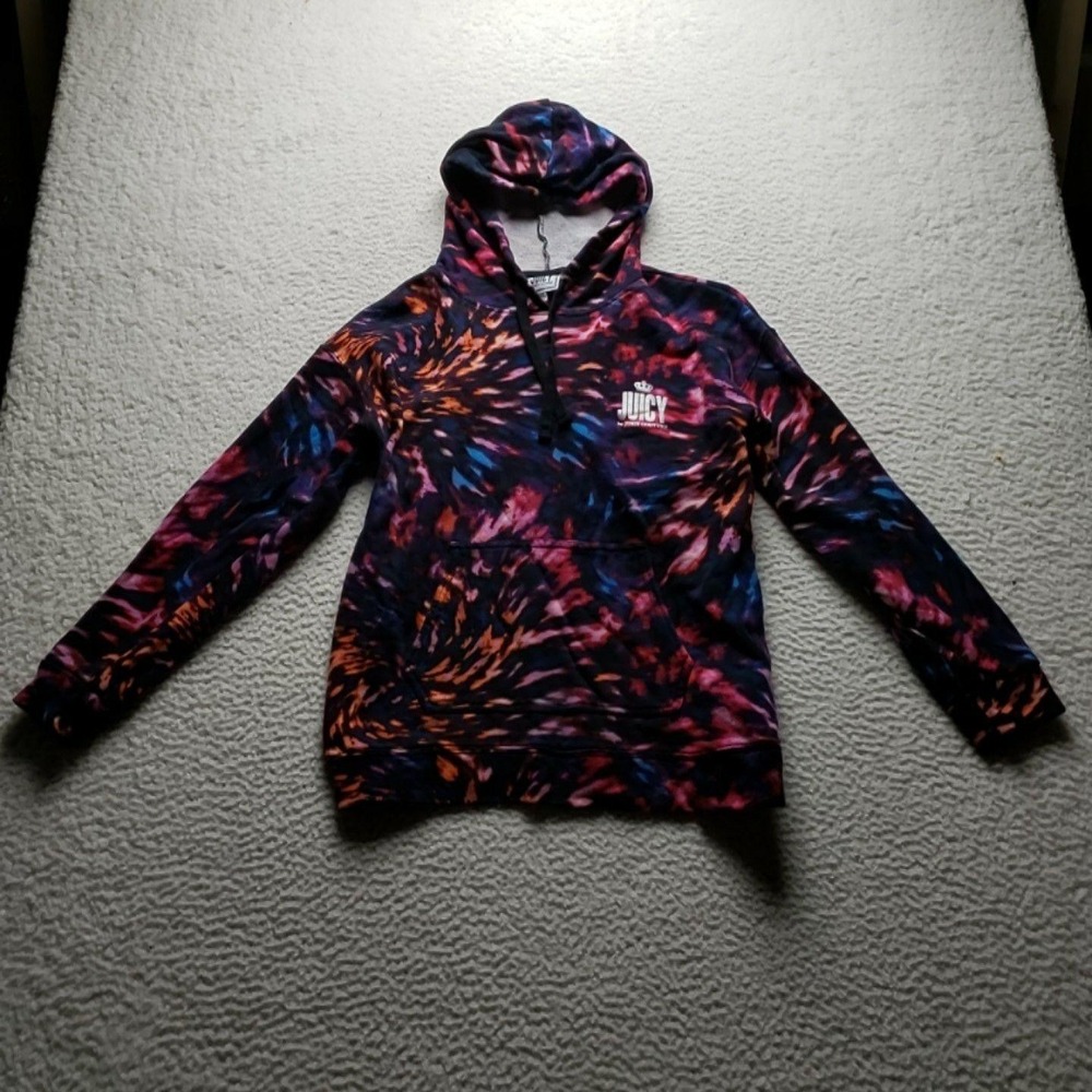 Juicy By Juicy Couture Hoodie Womens Medium Multicolor Batik Terry Pullover Logo